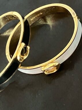 Coach Gold-Tone Black and White Enamel Hinged Bangle Set